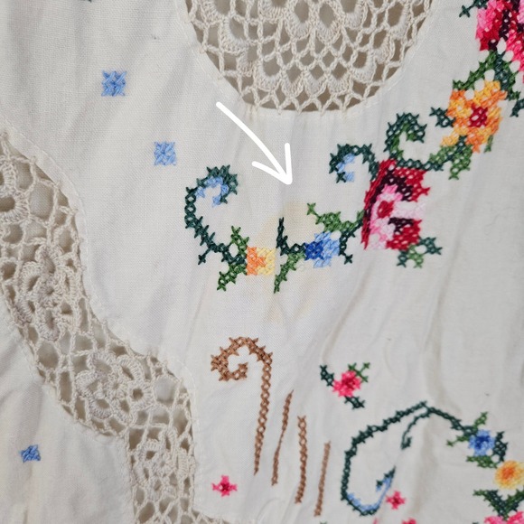 Vintage Embroidered Oval Tablecloth Ivory Cross Stitch Florals - Picture 9 of 12